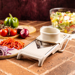 Kinghoff KH 2006 Vegetable Grater, Adjustable Thickness, V-shaped Blades, 5 mm Julienne, Beige/Gray