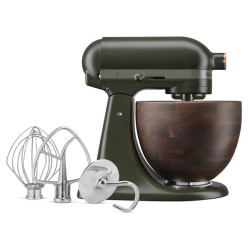 Планетарен миксер KitchenAid Artisan Evergreen 5KSM180WSEEG, 300W, 4.7 л, Direct drive, 10 скорости, Накланяща се глава, Купа от орехово дърво, Тъмнозелен/кафяв