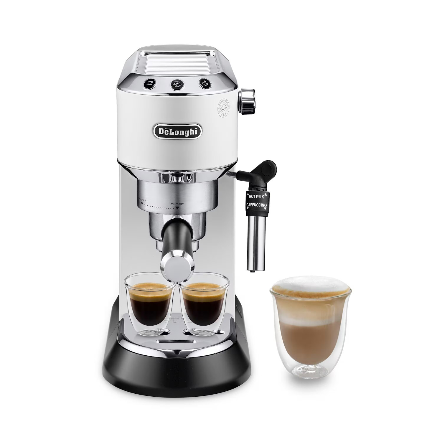Еспресо машина DeLonghi EC685.W, 1300W, 15 bar, 1.1 л, 3 адаптера, Регулиране на температурата, Бял