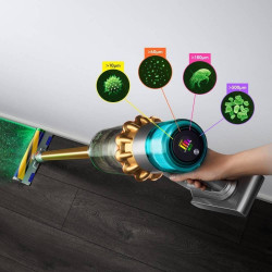 Felálló porszívó Dyson V15 Detect Absole 447000-01, 660W, 0,76 l, 60 perc autonómia, érzékelők, 3 üzemmód, LCD, szürke/arany, szürke/arany színű