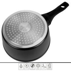 Serpenyő fedővel Royalty Line RL-FSN20, 20 cm, 2,1 l, gránit kivitel, indukciós, Fekete