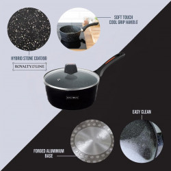 Serpenyő fedővel Royalty Line RL-FSN20, 20 cm, 2,1 l, gránit kivitel, indukciós, Fekete