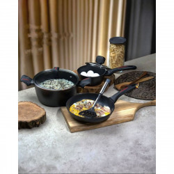 Serpenyő fedővel Royalty Line RL-FSN20, 20 cm, 2,1 l, gránit kivitel, indukciós, Fekete