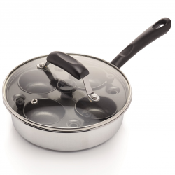 Тиган за яйца бенедикт KitchenCraft KCPOACH4, 21 см, 5 л, Капак, 4 сваляеми форми, Функция дълбок тиган, Индукция, Инокс/сребрист