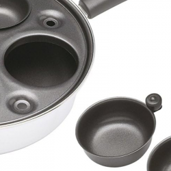 Tigaie pentru oua benedict KitchenCraft KCPOACH4, 21 cm, 5 l, Capac, 4 forme detasabile, Functie tigaie adanca, Inductie, Inox/Argintiu