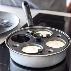 Tigaie pentru oua benedict KitchenCraft KCPOACH4, 21 cm, 5 l, Capac, 4 forme detasabile, Functie tigaie adanca, Inductie, Inox/Argintiu