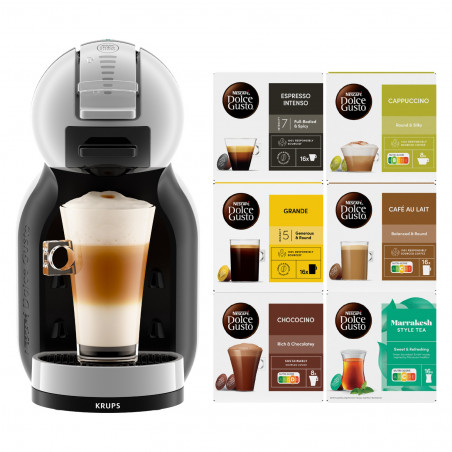 Комплект кафемашина с 6 пакета капсули Krups Mini Me KP123B10, 15 бара, 1500 W, 0.8 л, Сив/Черен