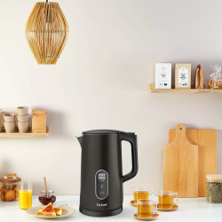 Fierbător electric Tefal KI831E10, 1800W, 1.7 l, 5 niveluri de temperatură, LED, Control tactil, Baza 360°C, Pereți dubli, Filtru anticalcar, Negru