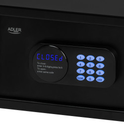 Електронен сейф Adler AD 1045, 200x420x370 мм, Блокиране след 4 грешни опита, Предупреждение за изтощена батерия, Черен