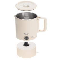 Електрическа кана за туризъм Adler AD 1388b, 650W, 0.8 л, Сваляем капак, Въртяща се основа, Бял