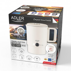 Електрическа кана за туризъм Adler AD 1388b, 650W, 0.8 л, Сваляем капак, Въртяща се основа, Бял