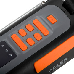 Adler AD 1920 Emergency Radio, Solar Panel/Hand Crank/USB-C, 4500 mAh, Bluetooth, LED Display, Black/Orange
