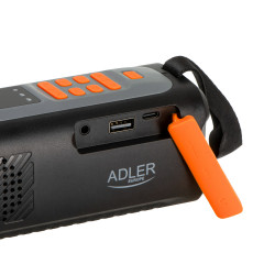 Radio de urgenta Adler AD 1920, Panou sola, Manivela cu generator, USB-C, 4500 mAh, Bluetooth, Afisaj LED, Negru/Portocaliu