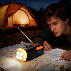 Adler AD 1920 Emergency Radio, Solar Panel/Hand Crank/USB-C, 4500 mAh, Bluetooth, LED Display, Black/Orange