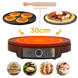 Palacsintasütő Adler AD 3093, 1600W, 30 cm, evőeszközökkel együtt, fekete/Inox