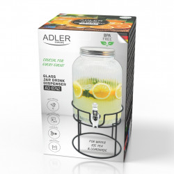 Adler AD 6742 Beverage Dispenser, 4 L, Sodium-Calcium Glass, Stand, Clear