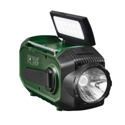 Camry CR 1919 vészhelyzeti rádió, napelemes/ kézi dinamó/USB-C, 4000 mAh, Bluetooth, LED kijelző, zöld/fekete színű