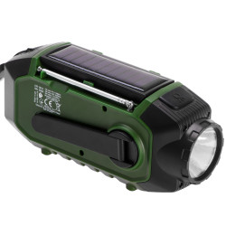 Camry CR 1919 vészhelyzeti rádió, napelemes/ kézi dinamó/USB-C, 4000 mAh, Bluetooth, LED kijelző, zöld/fekete színű