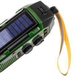 Camry CR 1919 Radio de urgență, panou solar / dinamo portabil / USB-C, 4000 mAh, Bluetooth, afișaj LED, verde / negru