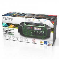 Camry CR 1919 Radio de urgență, panou solar / dinamo portabil / USB-C, 4000 mAh, Bluetooth, afișaj LED, verde / negru