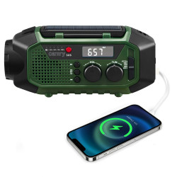 Camry CR 1919 vészhelyzeti rádió, napelemes/ kézi dinamó/USB-C, 4000 mAh, Bluetooth, LED kijelző, zöld/fekete színű