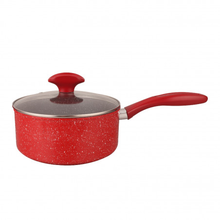 Oliver Voltz Florence OV54421AP18 Casserole, 18x8.5 cm, 1.6 L, Marble Finish, Glass Lid, Induction Compatible, Red