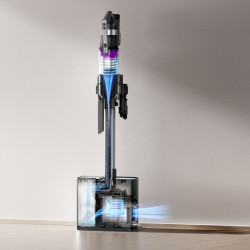 Eureka NEC490 2-in-1 álló porszívó, 350 W, LED-kijelző és kefevilágítás, Single Cyclone, 60 perc, önürítő és töltőállomás, fekete