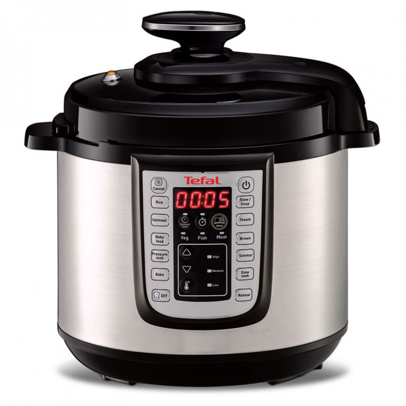 Πολυμάγειρας Tefal CY505EE0 One Pot, 1200 W, 6L, 25 προγράμματα, χρονοδιακόπτης, διατήρηση θερμότητας, ασημί/μαύρο