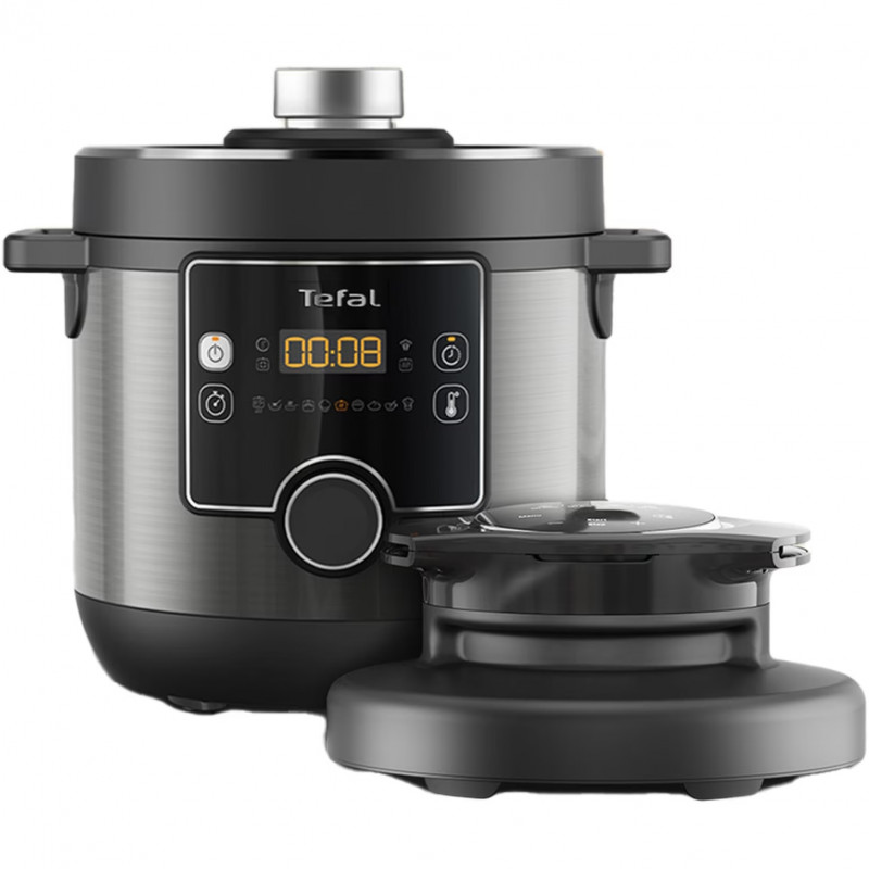 Tefal Turbo Cuisine & Fry CY778830 Pressure Cooker, 70 kPa, 1200W, 7.6 L, 15 Programs, Non-stick Coating, Keep Warm Function, Digital Controls, Black