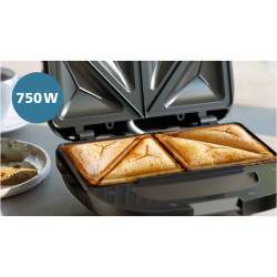 Toaster pentru sandvișuri Philips HD2331/90 Seria 3000, 750 W, Pentru până la 2 felii/4 sandvișuri triunghiulare, Plăci din aluminiu neaderente, Negru
