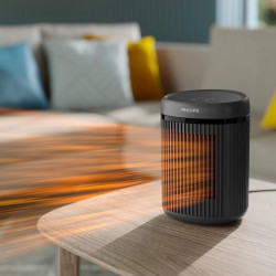 Κεραμικός θερμαντήρας-ανεμιστήρας Philips CX2120/01, 600/1500 W, Για έως και 15m2, 3 ρυθμίσεις θερμοκρασίας, Προστασία από ανατροπή, Μαύρο