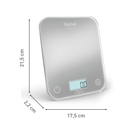 Cantar de bucatarie Tefal Optiss BC50U4V0, Pana la 5 kg, TARE, LCD, Sticla, Cifre mari, Argintiu