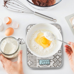 Tefal Optiss BC50D6V0 Kitchen Scale, Up to 5 kg, Tare, LCD, Glass, Large Digits, Gray/Decorative Pattern