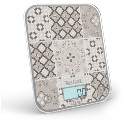 Tefal Optiss BC50D6V0 Kitchen Scale, Up to 5 kg, Tare, LCD, Glass, Large Digits, Gray/Decorative Pattern