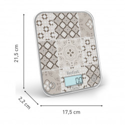 Tefal Optiss BC50D6V0 Kitchen Scale, Up to 5 kg, Tare, LCD, Glass, Large Digits, Gray/Decorative Pattern