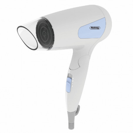 Rosberg R51100N Travel Hair Dryer, 1200W, Foldable Handle, 3 Heat Settings, White/Blue