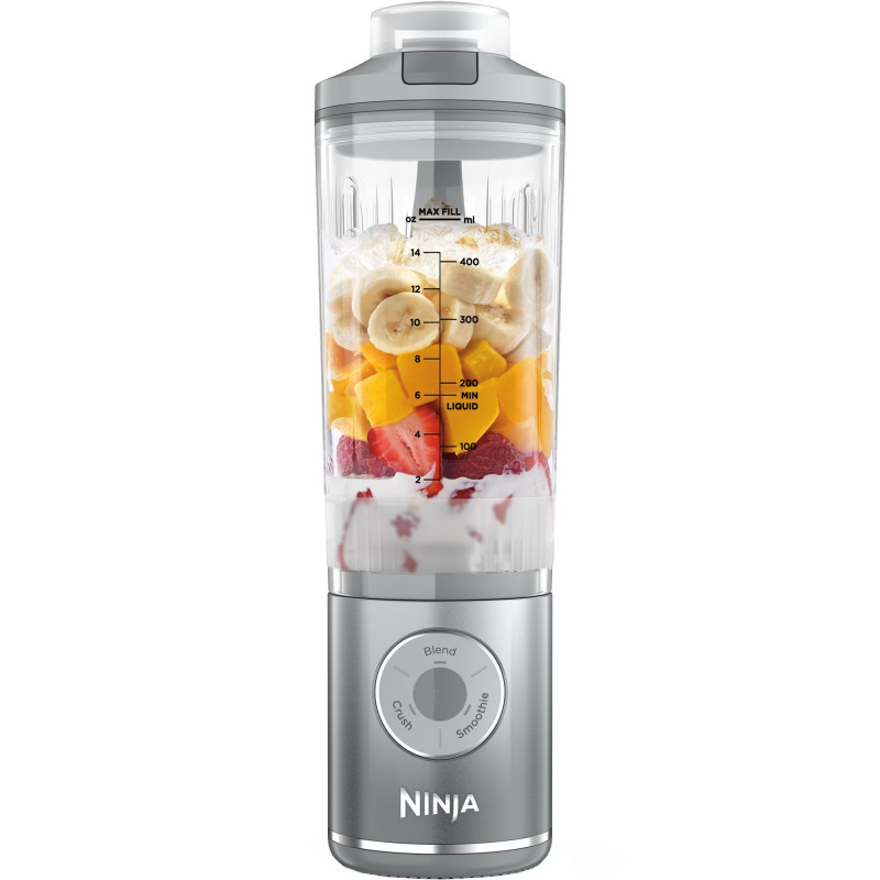 Blender portabil Ninja Blast Max BC251EUSL, 14.4W, 11.1V, 570 ml, 19000 RPM, spargere gheață, până la 25 de cicluri, fără BPA, argintiu