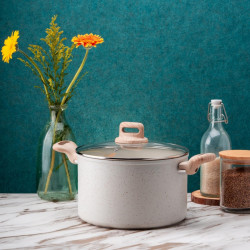 Voltz Nice OV54418E20D Saucepan, 20x10.5 cm, 3.2 L, Non-stick coating, Induction-compatible, Cream melange