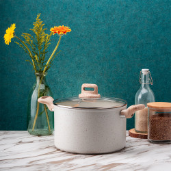 Voltz Nice OV54418E24 Saucepan, 24x10.5 cm, 4.7 L, Marble Finish, Induction, Cream Melange