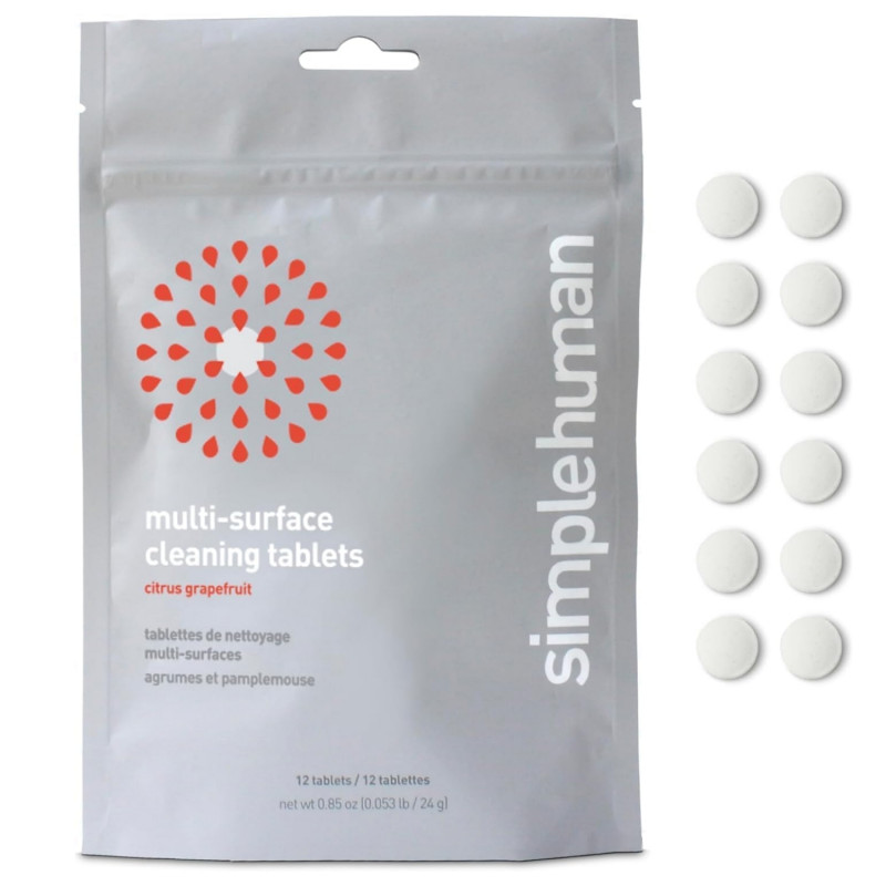 Tablete de curatare multisuprafete SimpleHuman CT2100, 12 comprimate, Solubile in apa, Fara coloranti si amoniac, Sigure pentru copii si animale, Aroma citrice/grapefruit, Alb