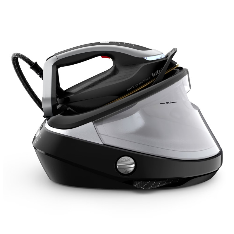 Tefal Pro Express Vision GV9821E0 gőzgenerátor, 3000 W, 9 bar, 1,2 l, 800 g/min, Smart Steam, csepp- és vízkőmentes rendszer, függőleges vasalás, fekete/szürke