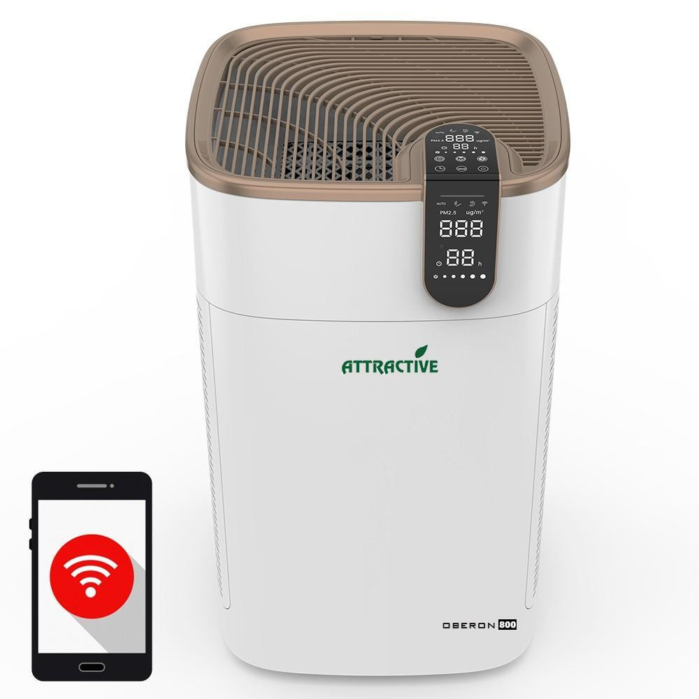 Пречиствател за въздух Oberon 800 WiFi, 3 степени, 3 режима, До 96 м2, 85W, Таймер, Детски контрол, Бял