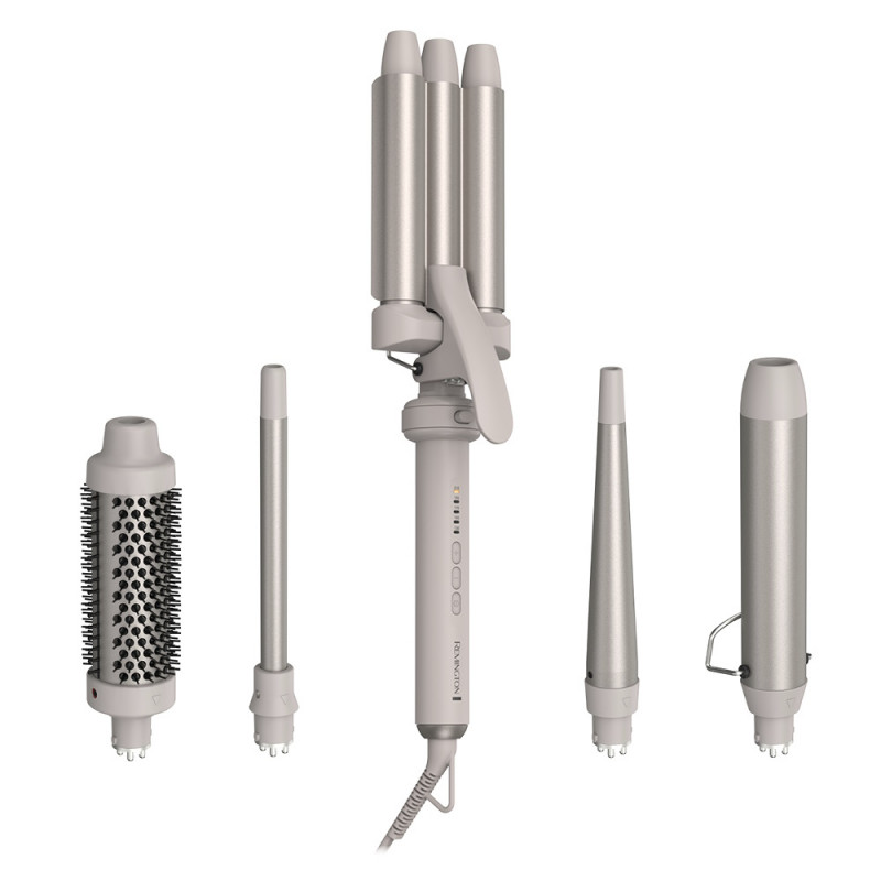 Уред за стилизиране на коса 5в1 Remington CI41MS5 Trendology, 92 W, 5 настройки до 210C, Керамично покритие, Ionic Air, LED дисплей, Лилав/Златист,