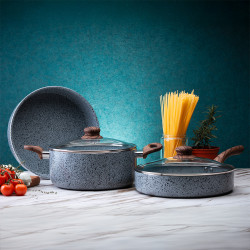 Уок тиган Oliver Voltz Siena OV51320J26, 26 см, Мраморно покритие, Индукция, Без PFOA, Светло сив