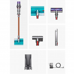 Aspirator vertical Dyson V10 Cyclone Submarine 594446-01, 150AW, 0,76 L, 60 min, Uscat/Umed, 3 moduri, Golire igienica, Root Cyclone™, Nichel/Turcoaz