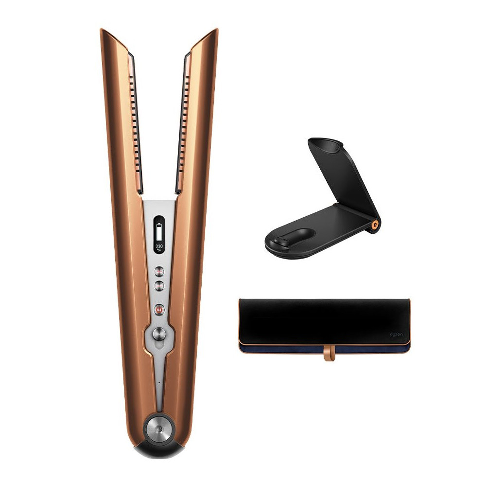 Безжична преса за коса Dyson HS07 Corrale Bco/Bnk 413111-01, 200W, 3 нива, Гъвкави плочи, Автономия 30 мин, OLED екран, Меден/Никел