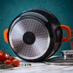 Ψησταριά Oliver Voltz OV54323C26A, 26 cm, 5.4 l, γυάλινο καπάκι, μαρμάρινο φινίρισμα, επαγωγή, μαύρο