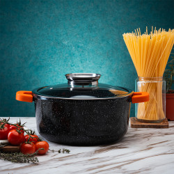 Ψησταριά Oliver Voltz OV54323C26A, 26 cm, 5.4 l, γυάλινο καπάκι, μαρμάρινο φινίρισμα, επαγωγή, μαύρο