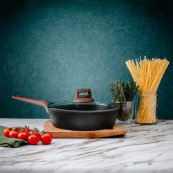 Mély serpenyő fedővel Oliver Voltz Paris OV54419F24CD, 24 cm, Tapadásmentes bevonat, Hőérzékelő, Indukciós, Fekete