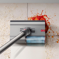 Aspirator vertical Dyson V12s Detect Slim Submarine 485350-01, 140AW, 0,35 L, 60 min, Uscat/Umed, 3 moduri, HEPA, Senzor de praf, Golire igienică, LCD cu date in timp real, Nichel/Galben